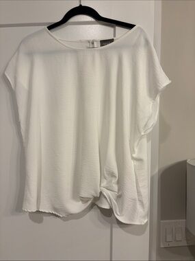 Ninety White Short Sleeve Draped Knot Front Top